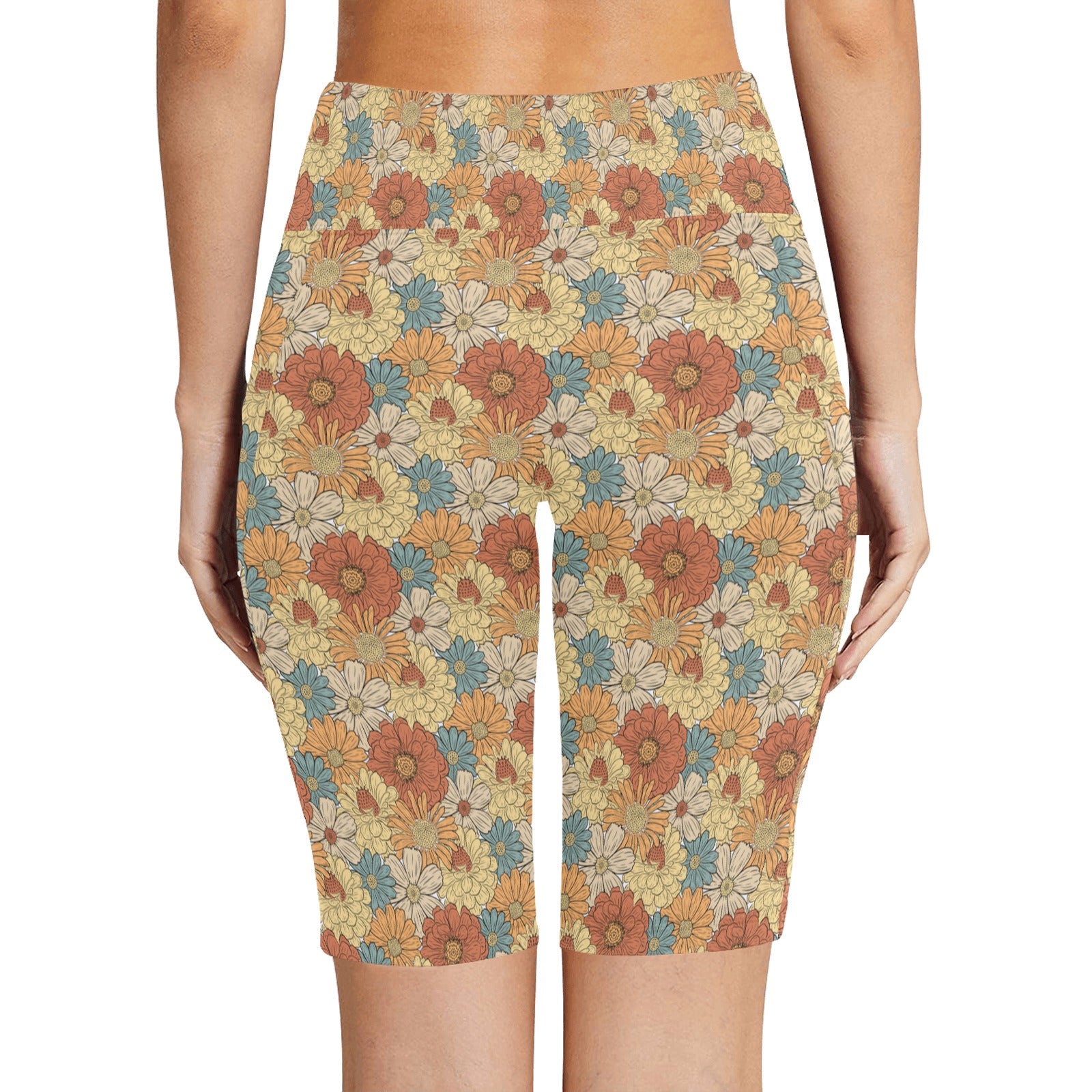 Vintage Retro Floral Women's Bike Shorts With Side Pockets Women's Bike Shorts Plants Printed Offshore Retro