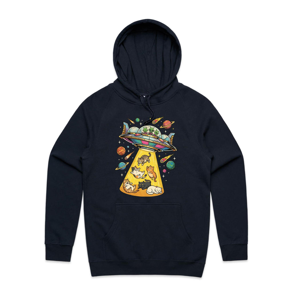 UFO Cat Abduction Men's AS Colour Hoodie Navy Mens Hoodie animal Printed In Australia Sci Fi