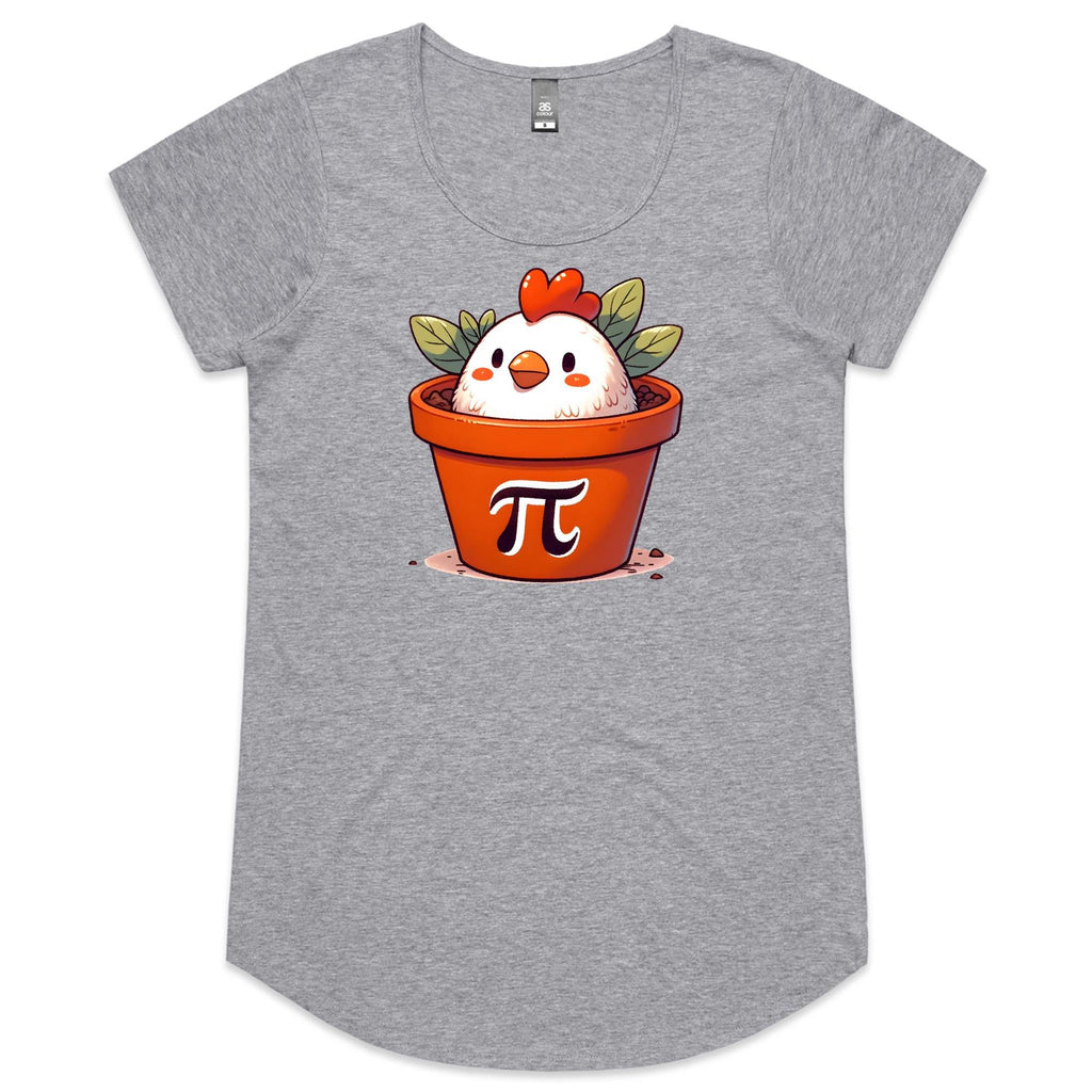 Chicken Pot Pi - Womens Scoop Neck T-Shirt Grey Marle Womens Scoop Neck T-shirt animal Maths Printed In Australia
