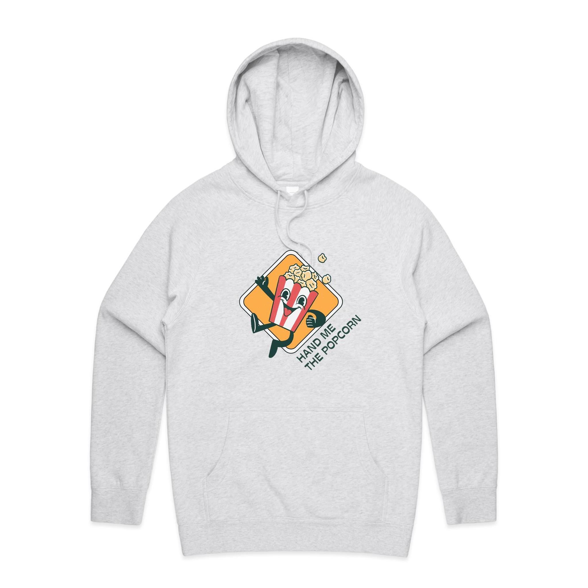 Hand Me The Popcorn - Mens Hoodie White Marle Mens Hoodie Food Printed In Australia