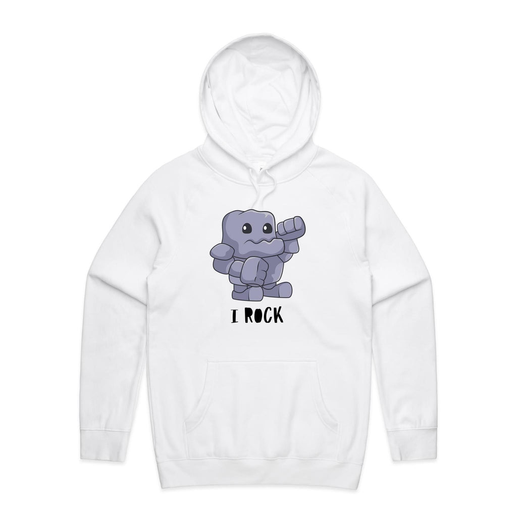 I Rock - Mens Hoodie White Mens Hoodie Music Printed In Australia