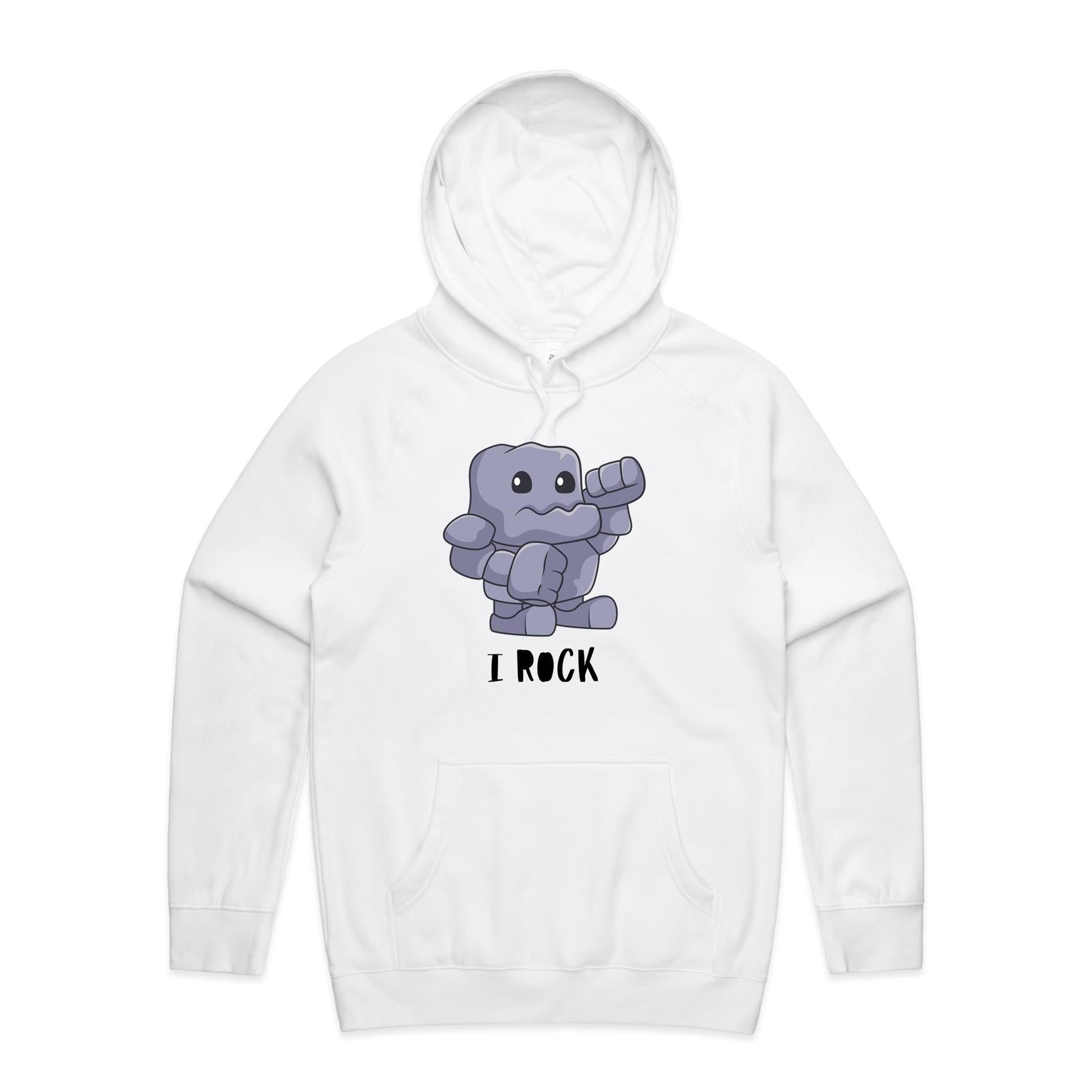 I Rock - Mens Hoodie White Mens Hoodie Music Printed In Australia