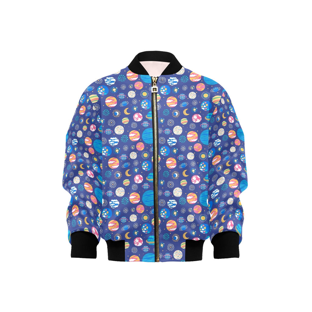 Planets On Blue Kids Bomber Jacket
