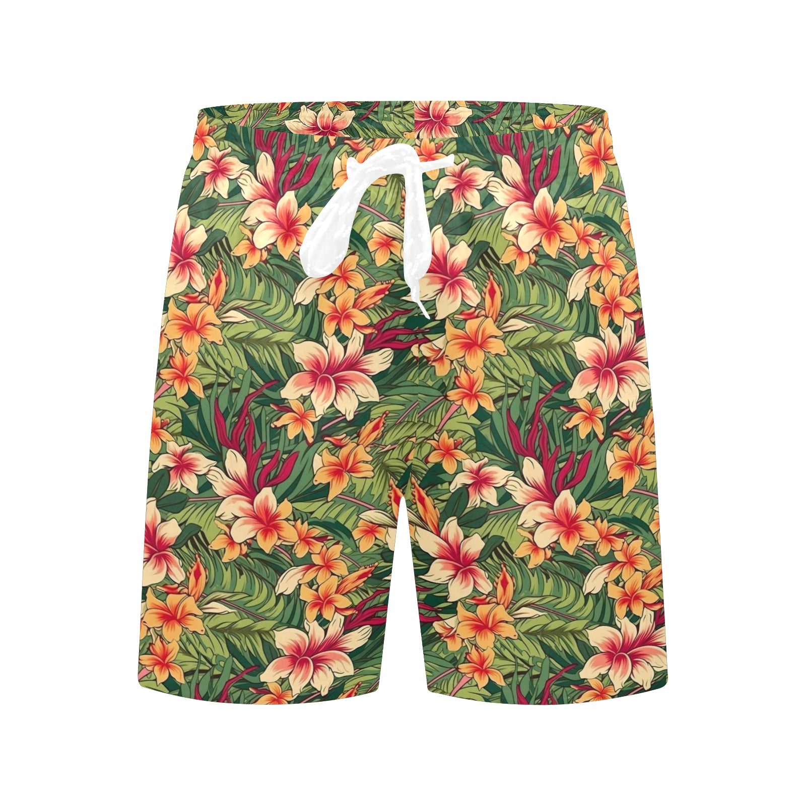 Vintage Hawaiian Floral Men's Mid-Length Beach Shorts Men's Mid-Length Beach Shorts Plants Printed Offshore