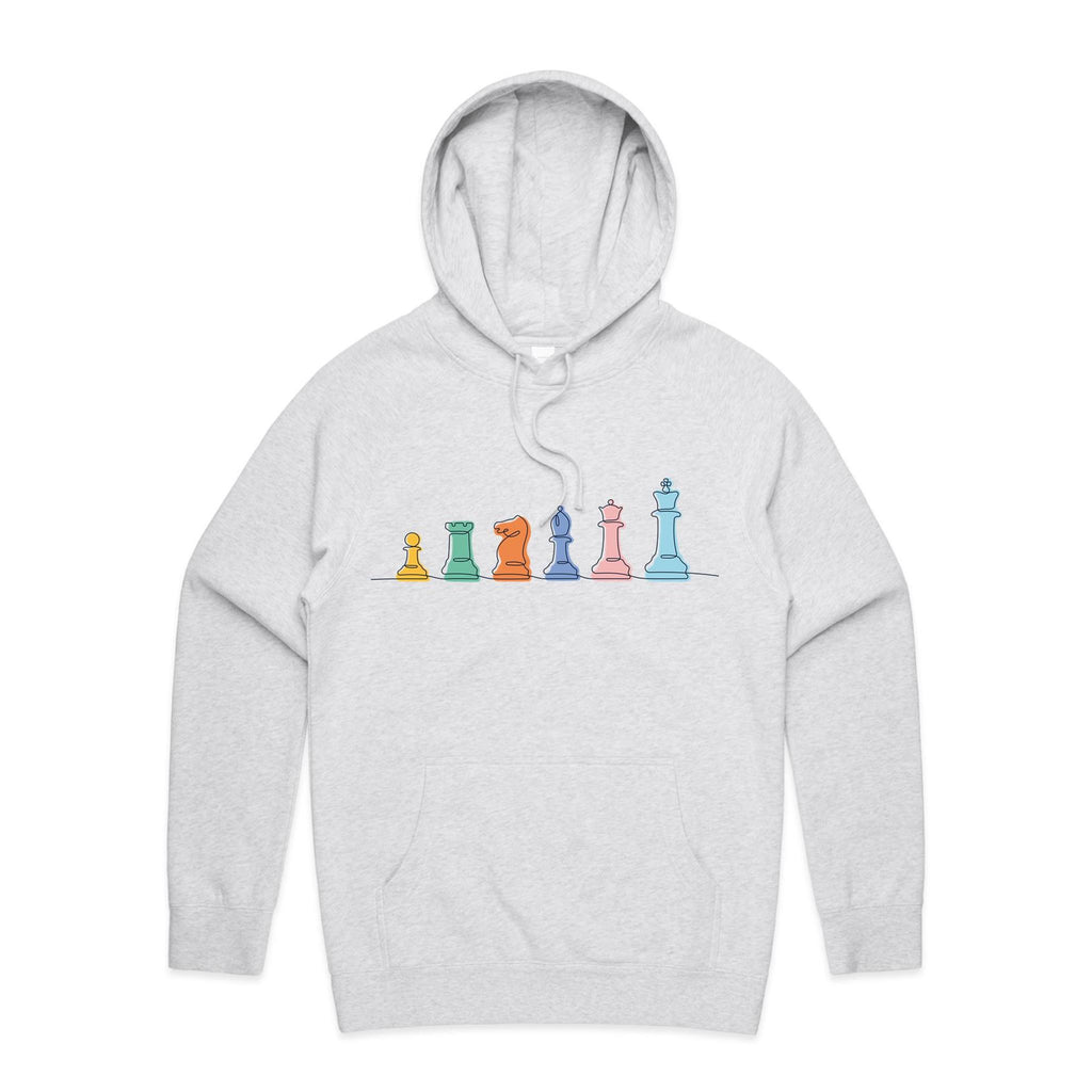 Chess - Mens Hoodie White Marle Mens Hoodie Chess Games Printed In Australia