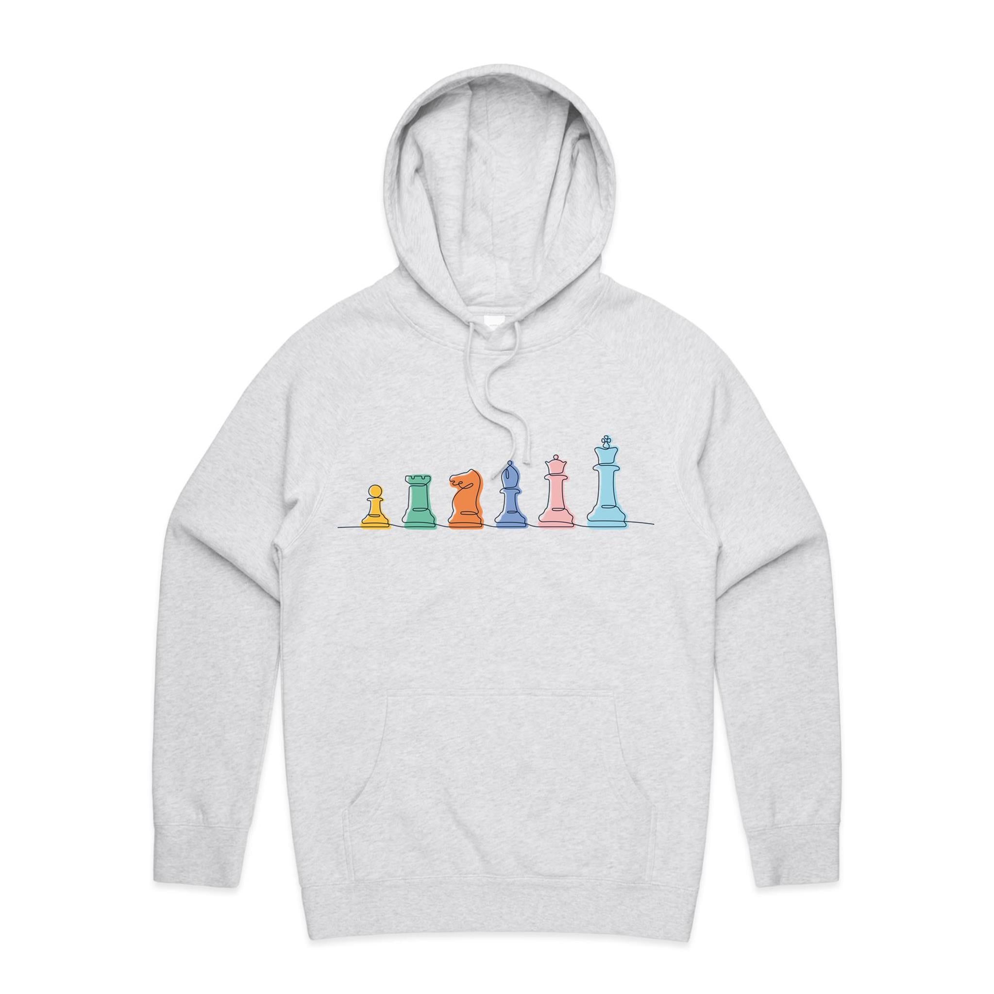 Chess - Mens Hoodie White Marle Mens Hoodie Chess Games Printed In Australia