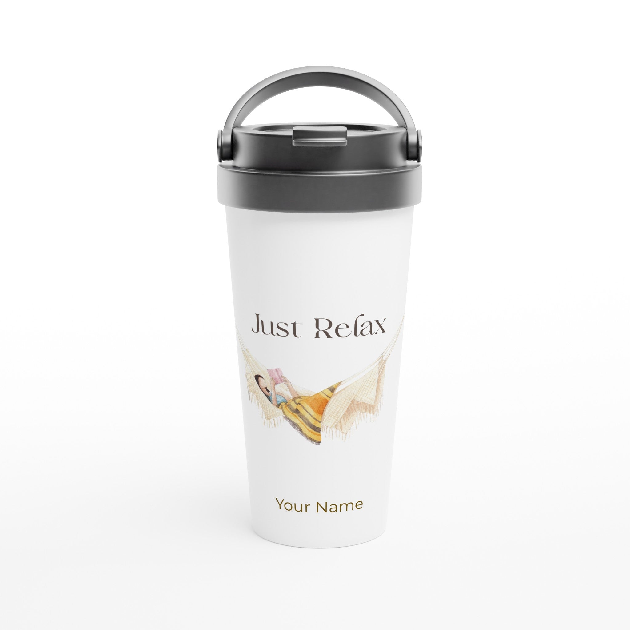 Personalised - Just Relax - White 15oz Stainless Steel Travel Mug Default Title Personalised Travel Mug coffee Globally Fulfilled