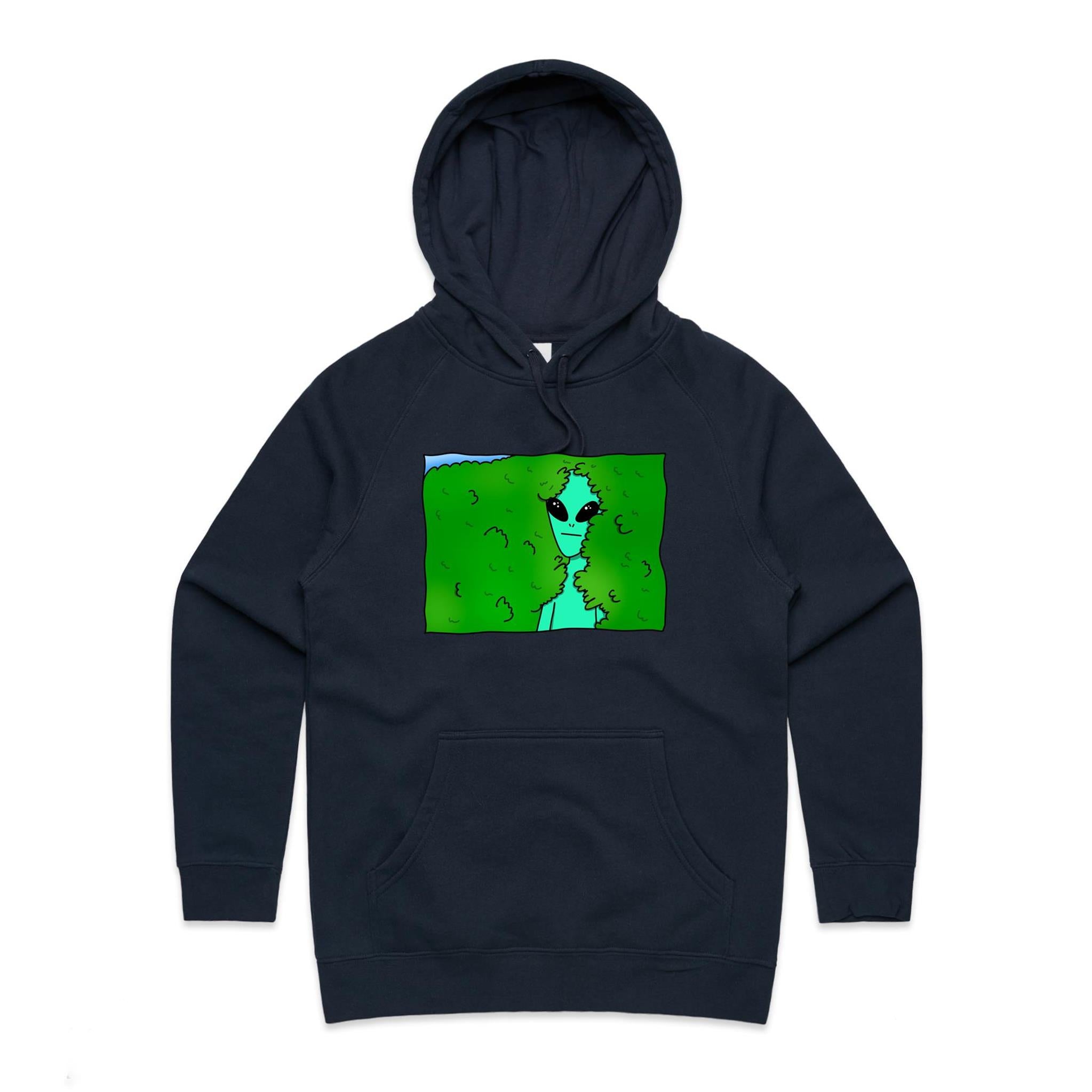 Alien Backing Into Hedge Meme - Womens Hoodie Navy Womens Hoodie Printed In Australia Sci Fi