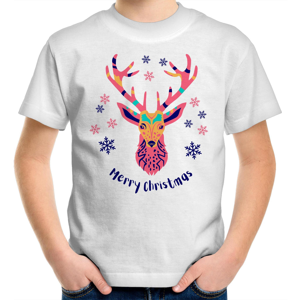 Christmas Deer - Kids Youth T-Shirt White Kids Christmas T-shirt Christmas Printed In Australia