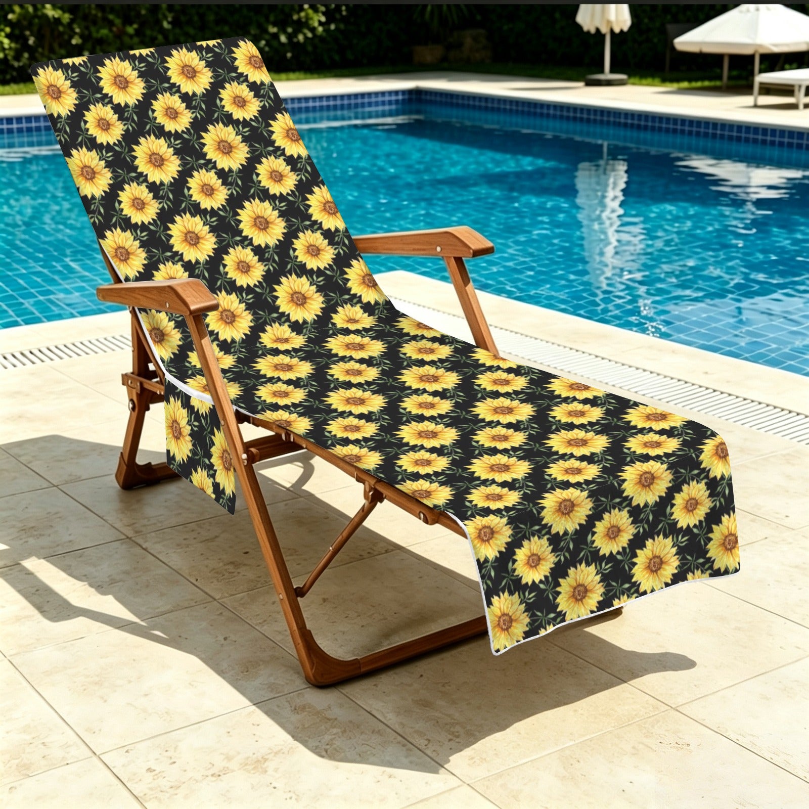 Painted Sunflower Beach Chair Towel Cover with Side Pockets