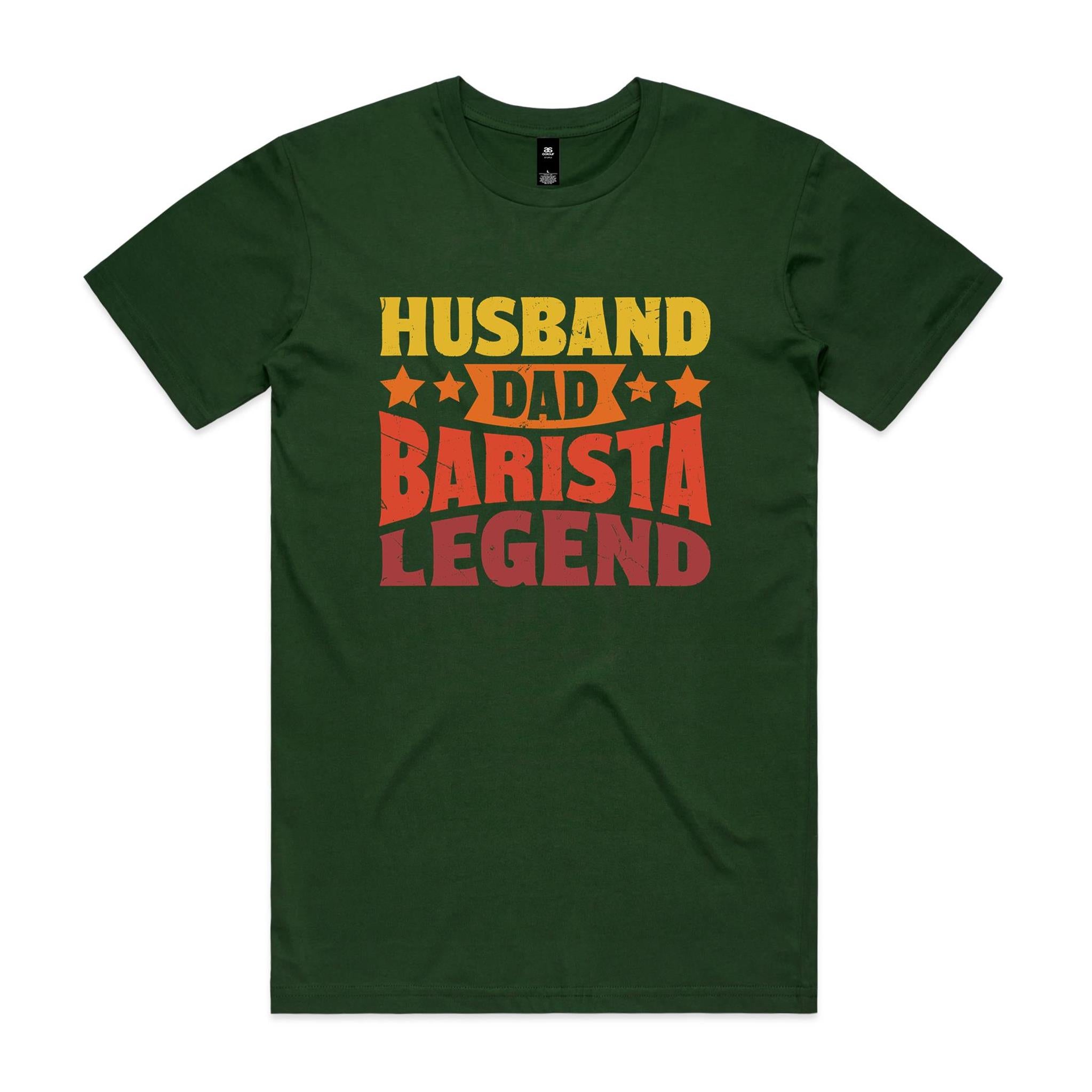 Husband, Dad, Barista, Legend - Men's AS Colour T-shirt Forest Green Mens T-shirt Coffee Dad Printed In Australia