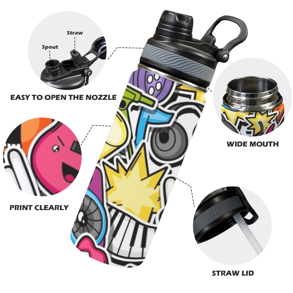 Sticker Music - Insulated Water Bottle with Dual-Use Lid (18oz) Insulated Water Bottle with Dual-Use Lid (18oz) Music Printed Offshore