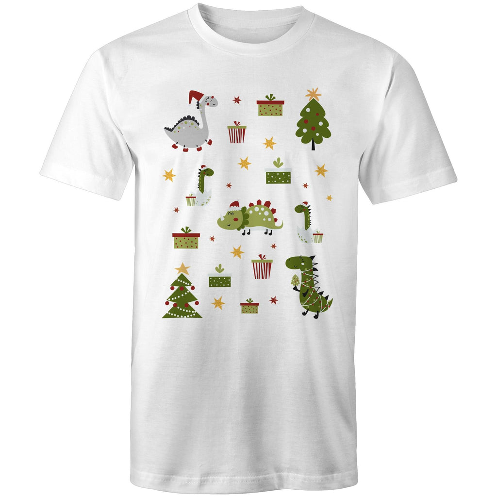 Cute Dinosaur Christmas - Mens T-Shirt White Mens Christmas T-shirt Christmas Printed In Australia