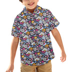 Graphic Flowers On Black Junior Kids Hawaiian Shirt