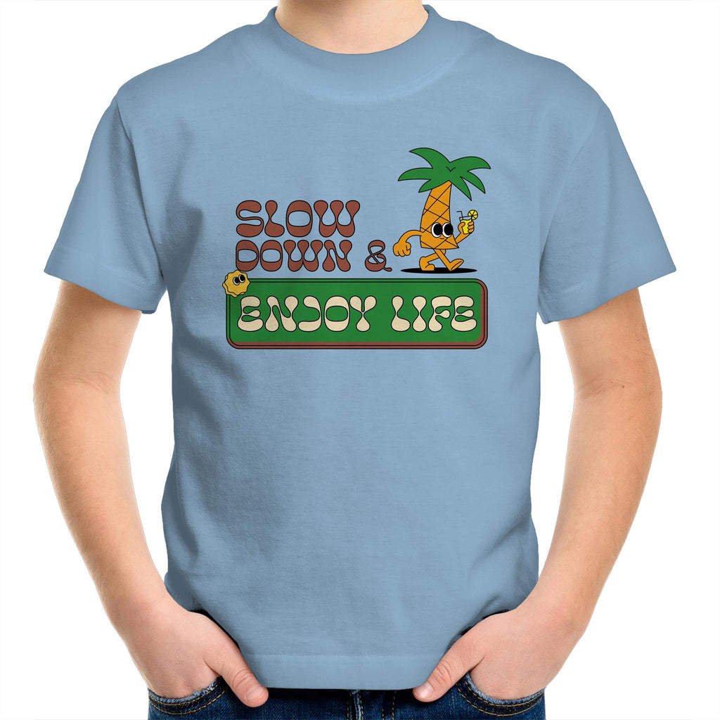 Slow Down And Enjoy Life - Kids Youth T-Shirt Carolina Blue Kids Youth T-shirt Printed In Australia Retro