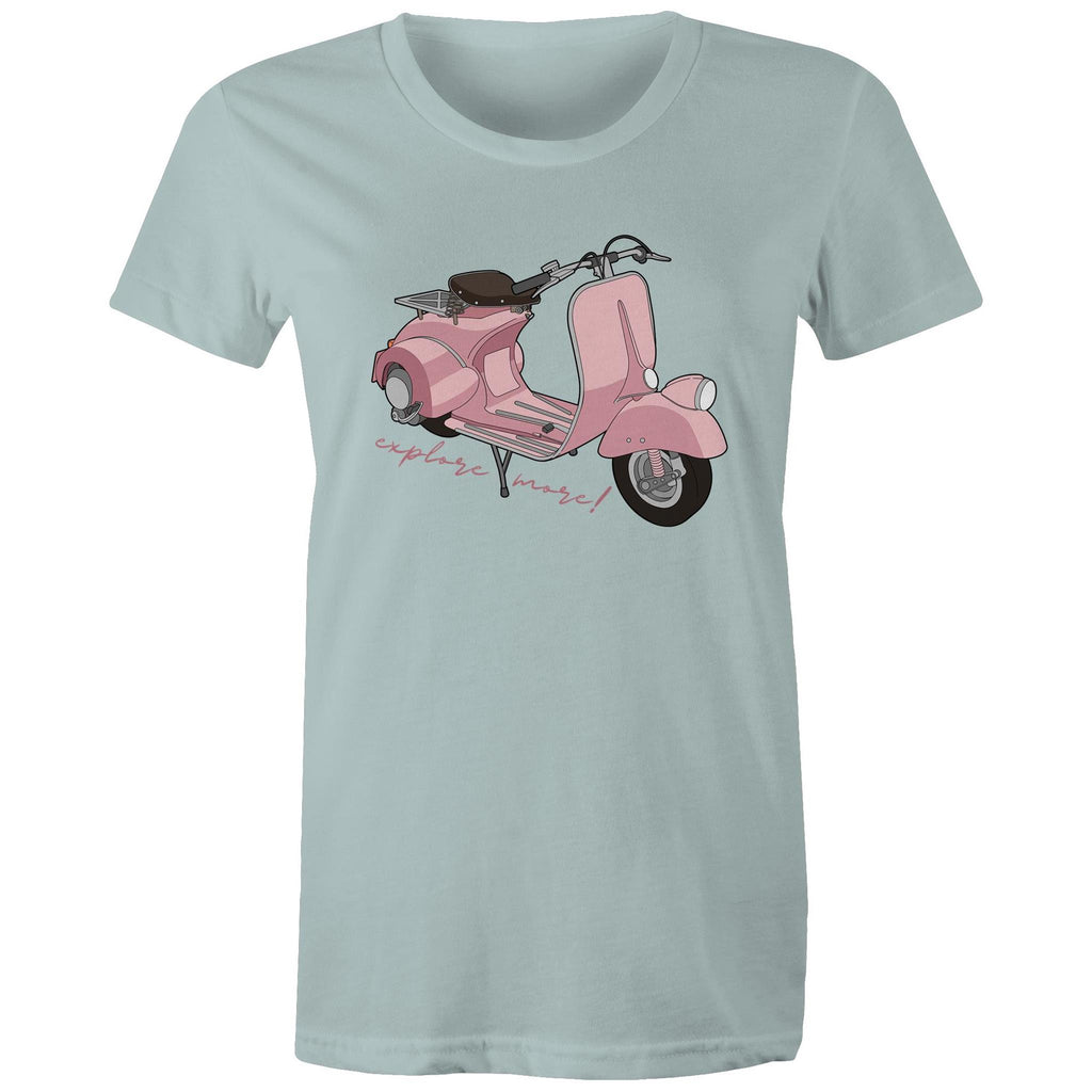 Explore More - Womens T-shirt Pale Blue Womens T-shirt Printed In Australia
