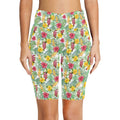 Tropical Flowers On White Women's Bike Shorts With Side Pockets