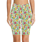 Tropical Flowers On White Women's Bike Shorts With Side Pockets