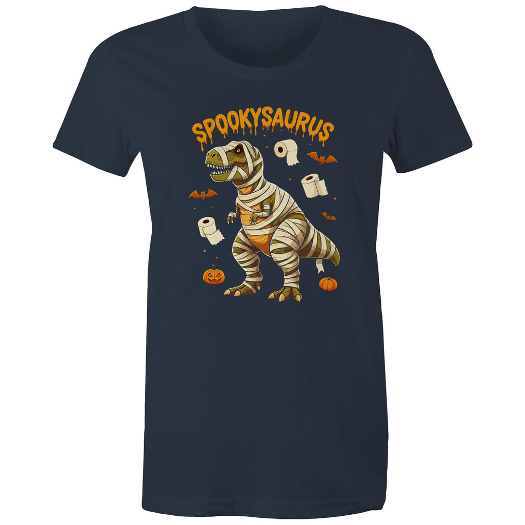 Spookysaurus, Halloween Dinosaur - Womens T-shirt Navy Womens T-shirt Halloween Printed In Australia