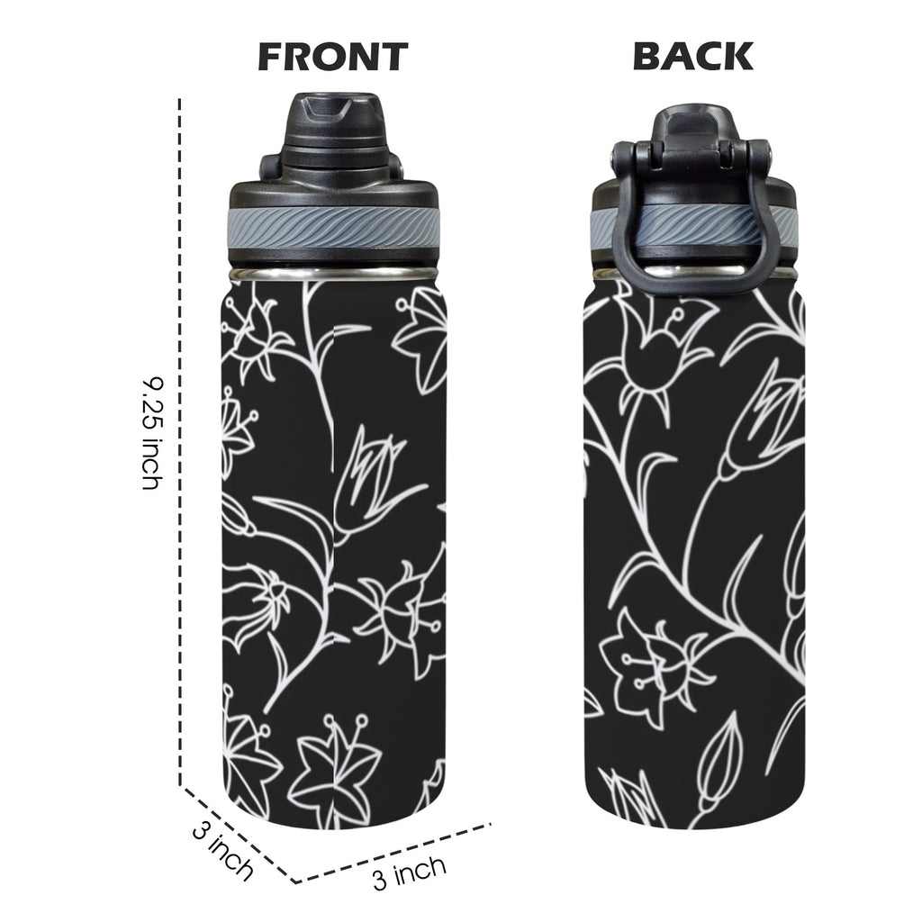 Black And White Floral - Insulated Water Bottle with Dual-Use Lid (18oz) Insulated Water Bottle with Dual-Use Lid (18oz) Plants Printed Offshore