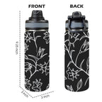 Black And White Floral - Insulated Water Bottle with Dual-Use Lid (18oz) Insulated Water Bottle with Dual-Use Lid (18oz) Plants Printed Offshore