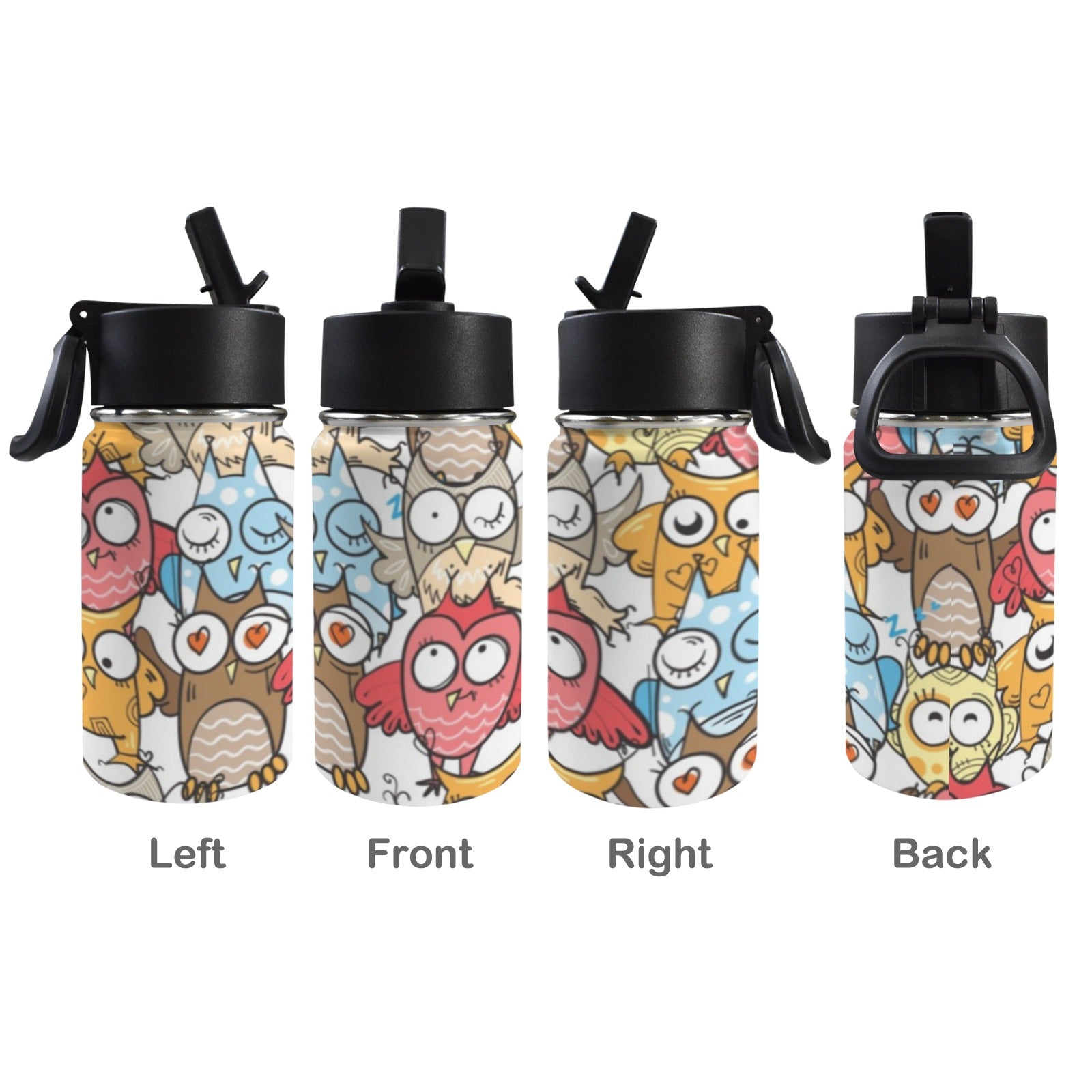 Cartoon Owls 12oz Kids Water Bottle with Straw Lid
