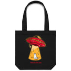 Here For The Cats, UFO - Canvas Tote Bag Black One Size Tote Bag animal Printed In Australia Sci Fi