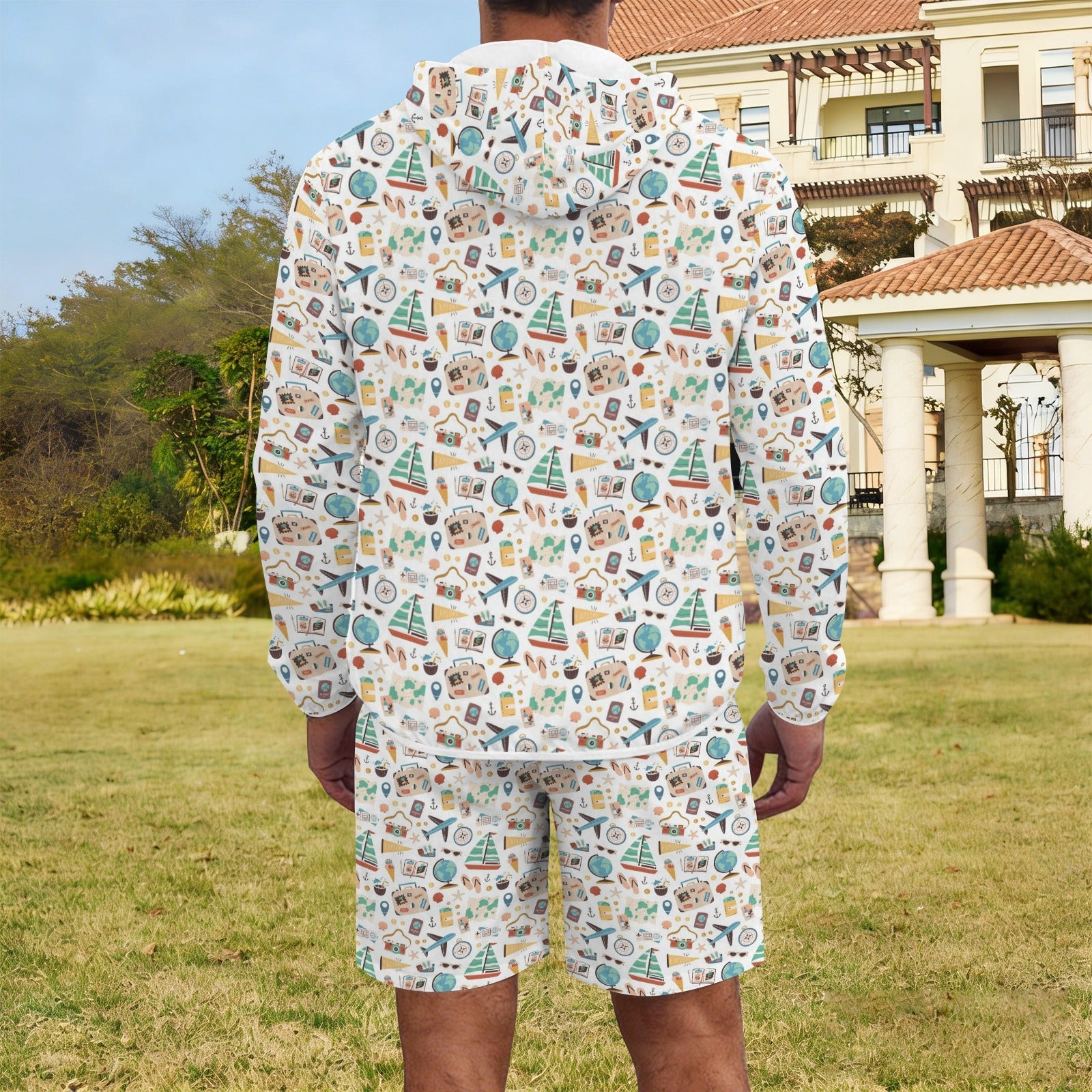 Travel And Explore Men's Lightweight Sun Hoodie & Shorts Set Men's Lightweight Sun Hoodie & Shorts Printed Offshore