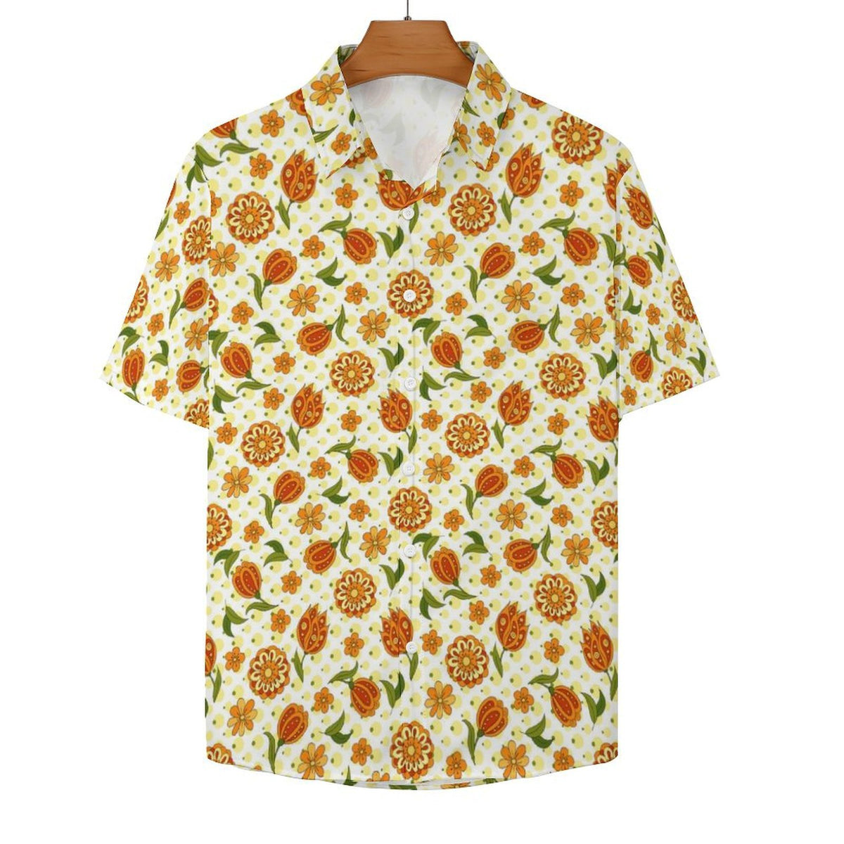 Graphic Floral Women's Collared Pocketless Short Sleeve Shirt