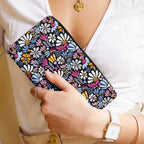 Graphic Flowers On Black - PU Leather Wallet
