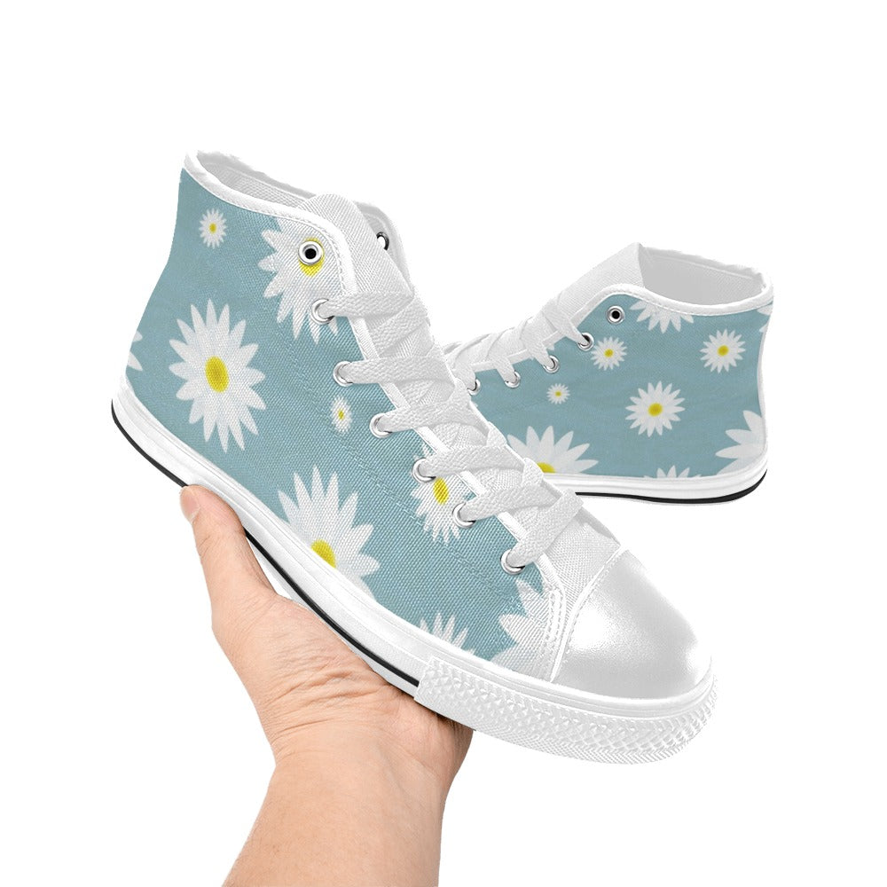 Flowers On Blue - Women's High Top Canvas Shoes