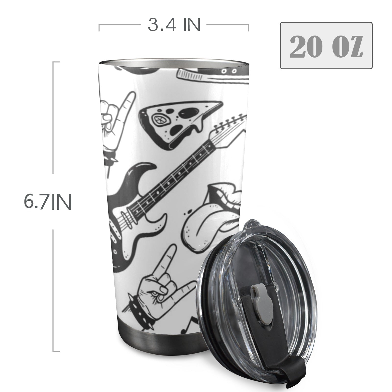 Rock Music - 20oz Mobile Tumbler with Lid (Black Lock) 20oz Travel Mug Music Printed Offshore