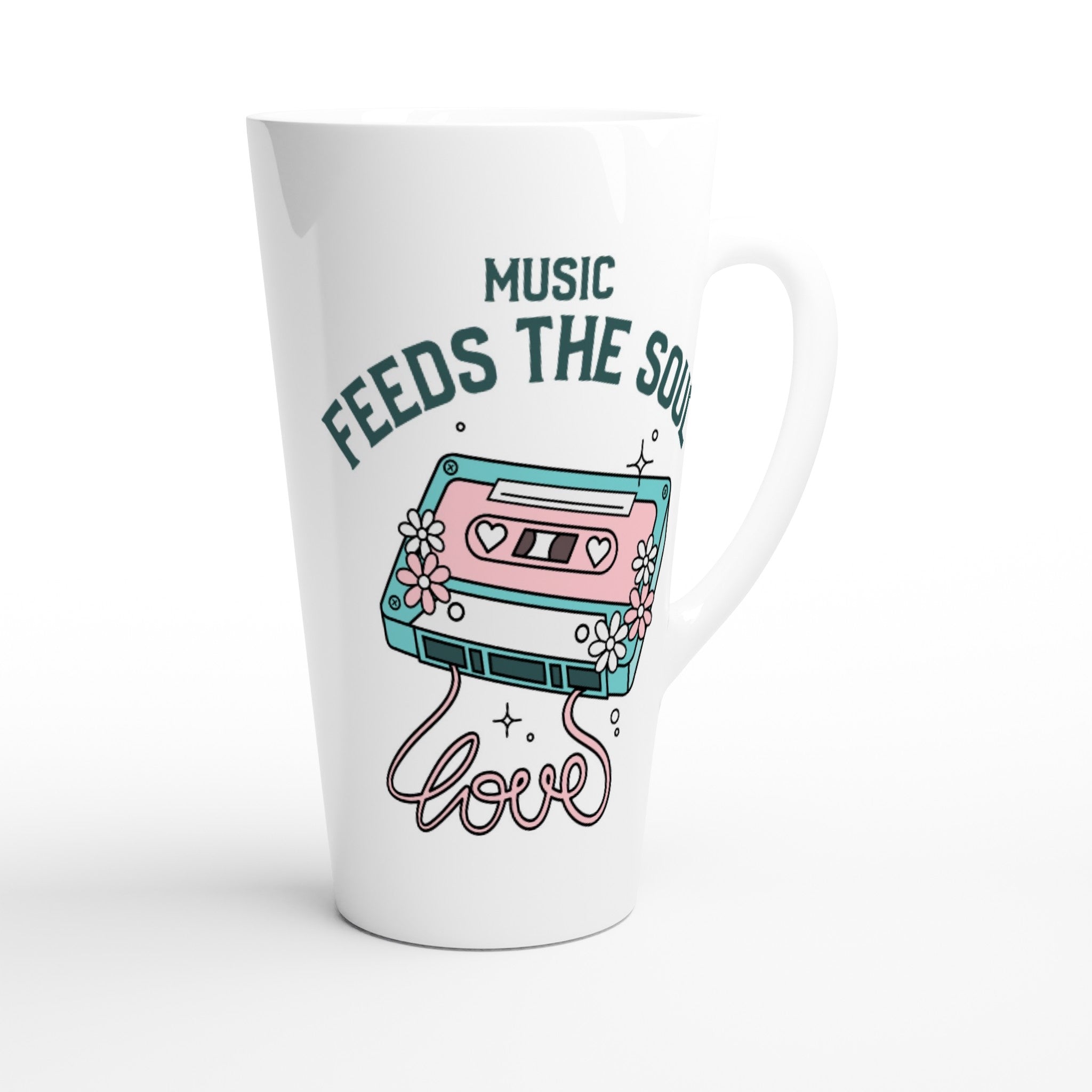 Music Feeds The Soul - White Latte 17oz Ceramic Mug Latte Mug Globally Fulfilled Music Retro