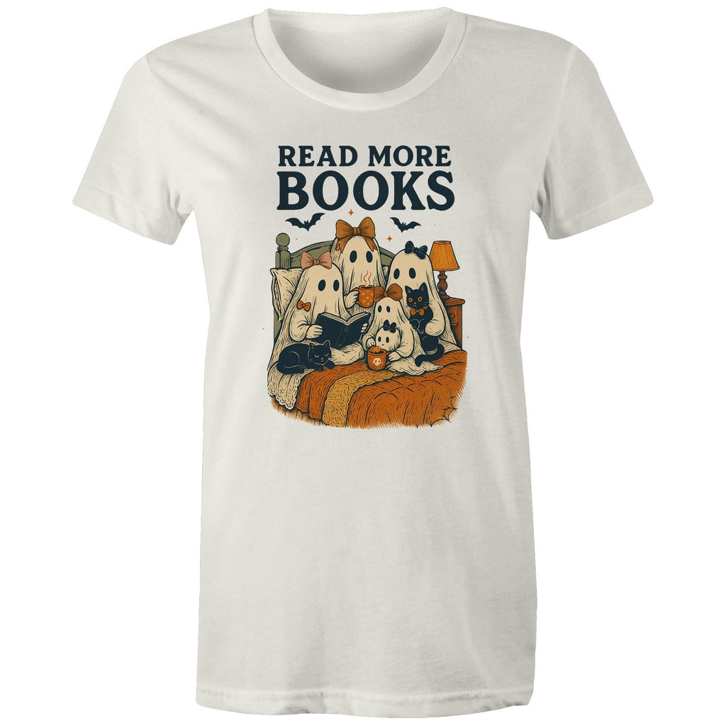 Read More Books, Halloween Ghosts - Womens T-shirt Natural Womens T-shirt Halloween Printed In Australia Reading