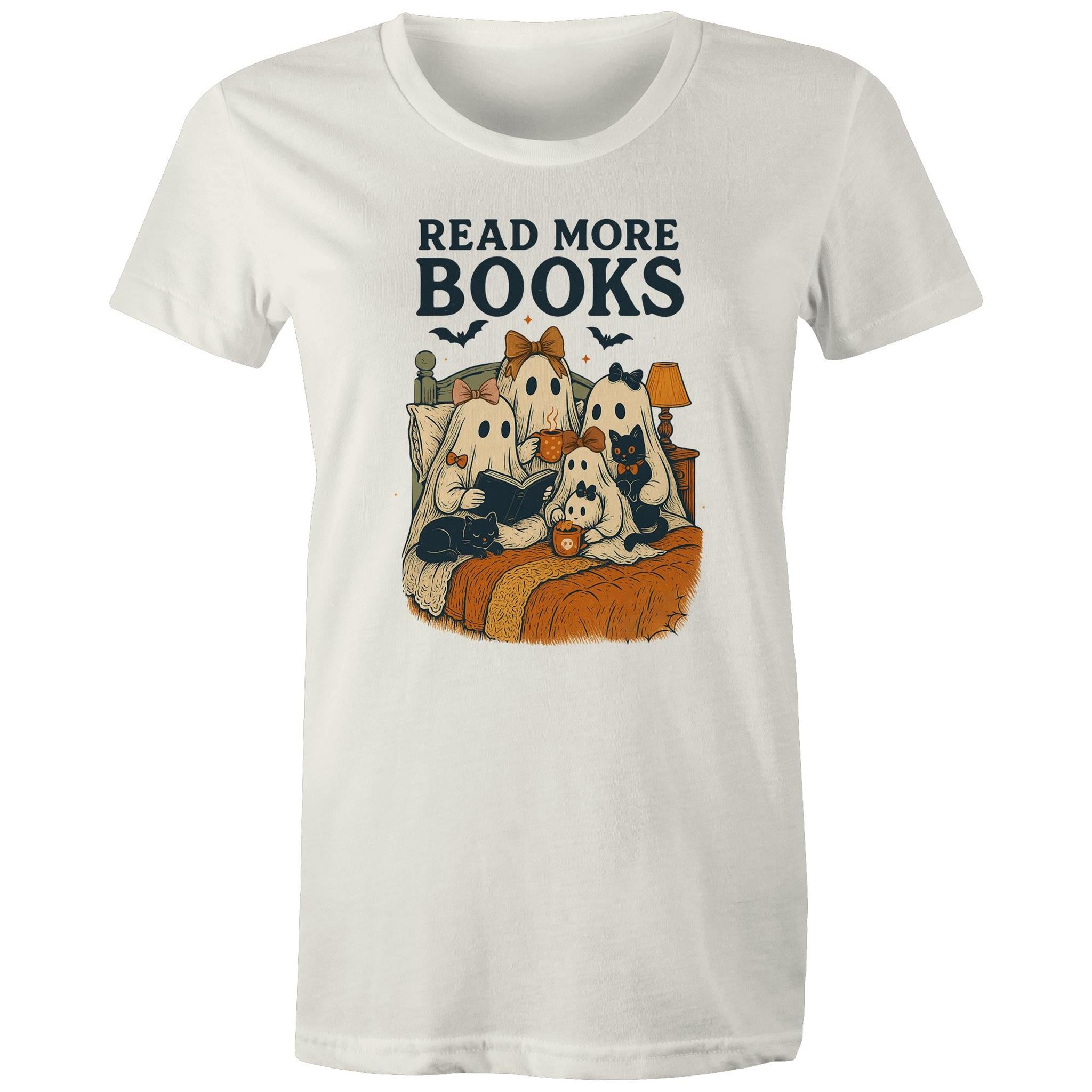 Read More Books, Halloween Ghosts - Womens T-shirt Natural Womens T-shirt Halloween Printed In Australia Reading