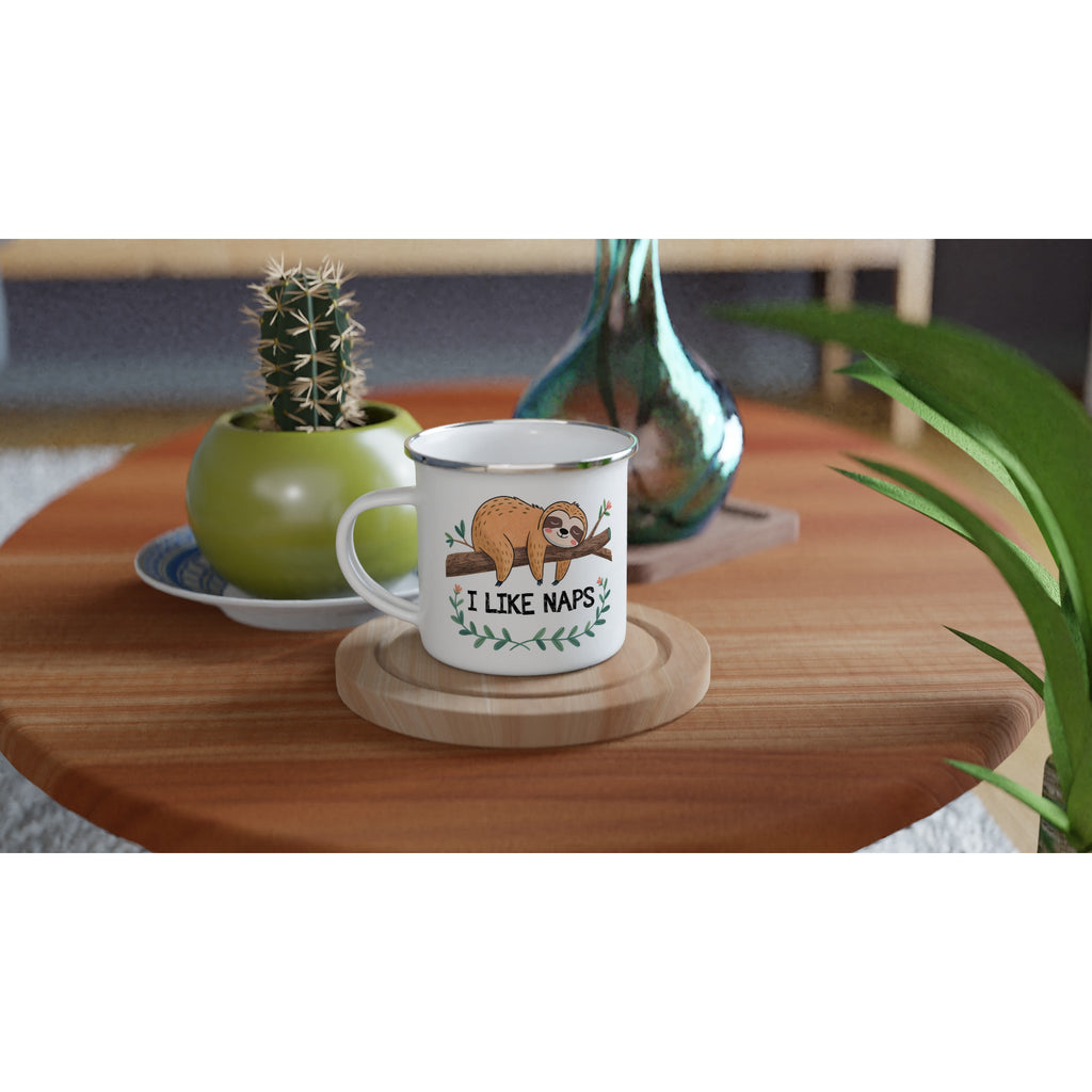 Sloth, I Like Naps - White 12oz Enamel Mug Enamel Mug animal Globally Fulfilled