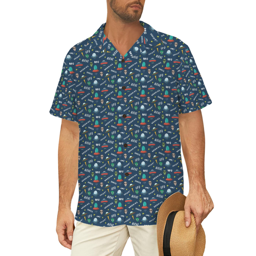 UFO's And Aliens Men's Short Sleeve Hawaiian Shirt Men's Hawaiian Shirt (New) Printed Offshore Sci Fi