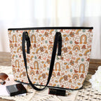 Peace And Love PU Leather Tote Bag Large Leather Tote Bag-Large Love Printed Offshore Retro