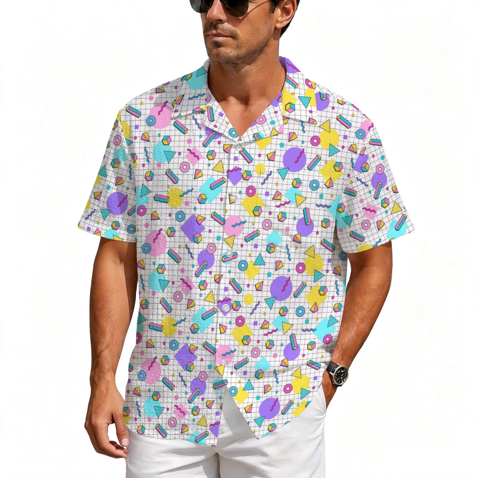 80's Grid Men's Crinkle Hawaiian Shirt