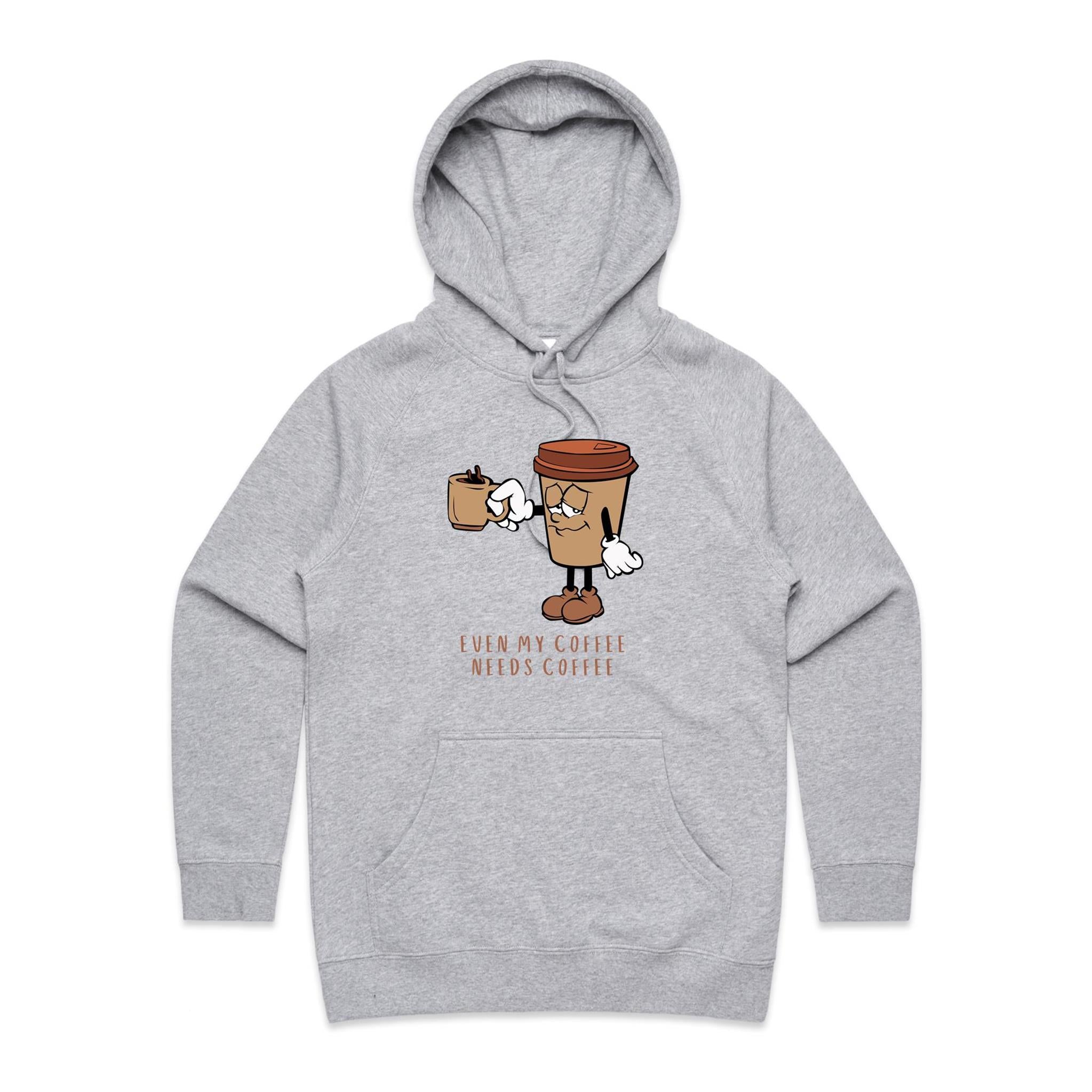 Even My Coffee Needs Coffee - Womens Hoodie Grey Marle Womens Hoodie Coffee Printed In Australia