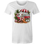Santa By The Beach - Womens T-shirt White Womens Christmas T-shirt Christmas Printed In Australia