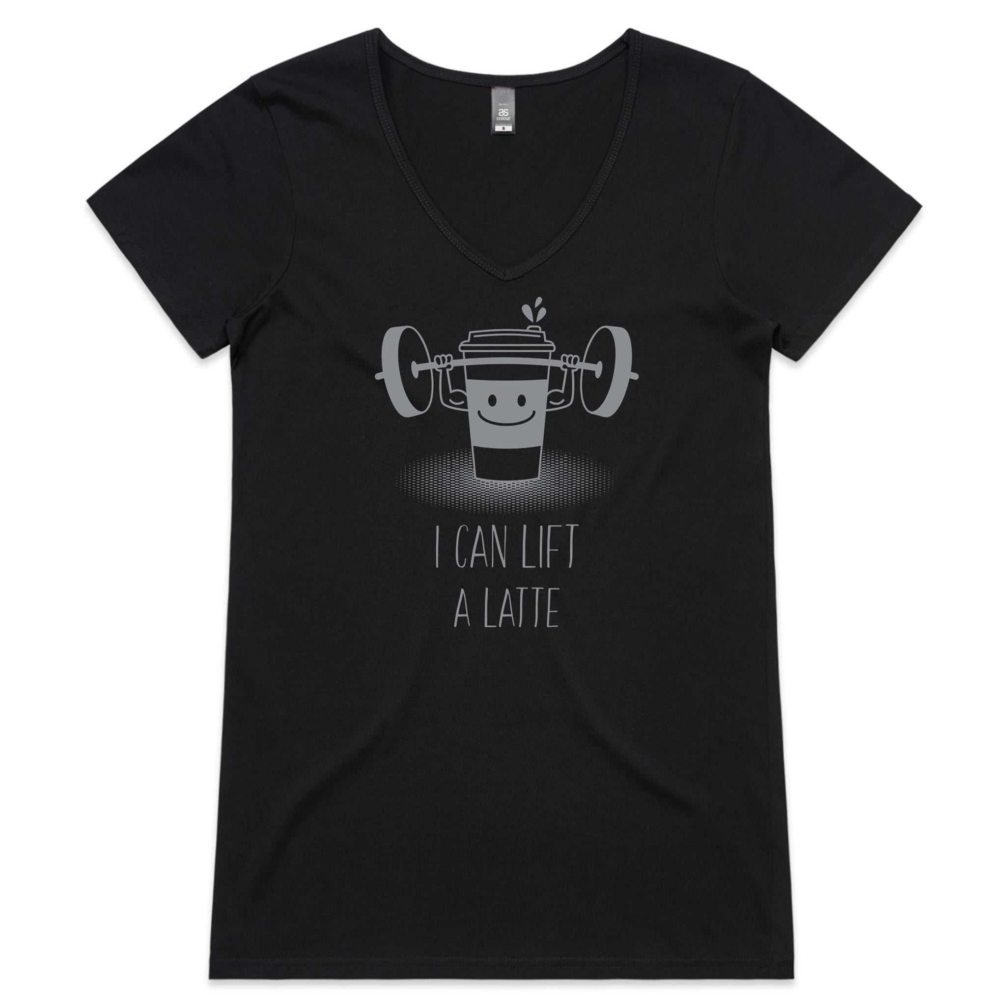 I Can Lift A Latte - Womens V-Neck T-Shirt Black Womens Active V-Neck T-shirt Fitness Printed In Australia