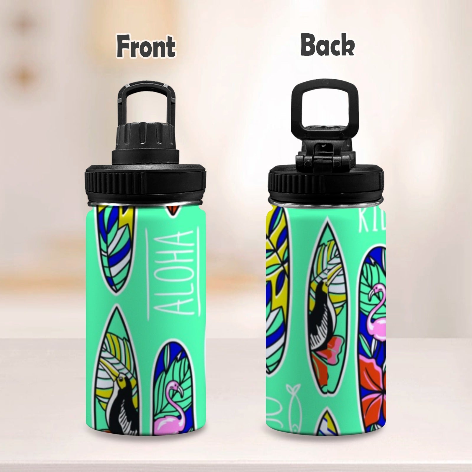 Surfboards Kids Water Bottle with Chug Lid (12 oz) Kids Water Bottle with Chug Lid Printed Offshore Summer Surf