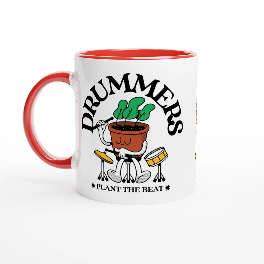 Personalised - Drummers - White 11oz Ceramic Mug with Colour Inside Ceramic Red Personalised 11oz Mug customise Globally Fulfilled Music personalise Plants