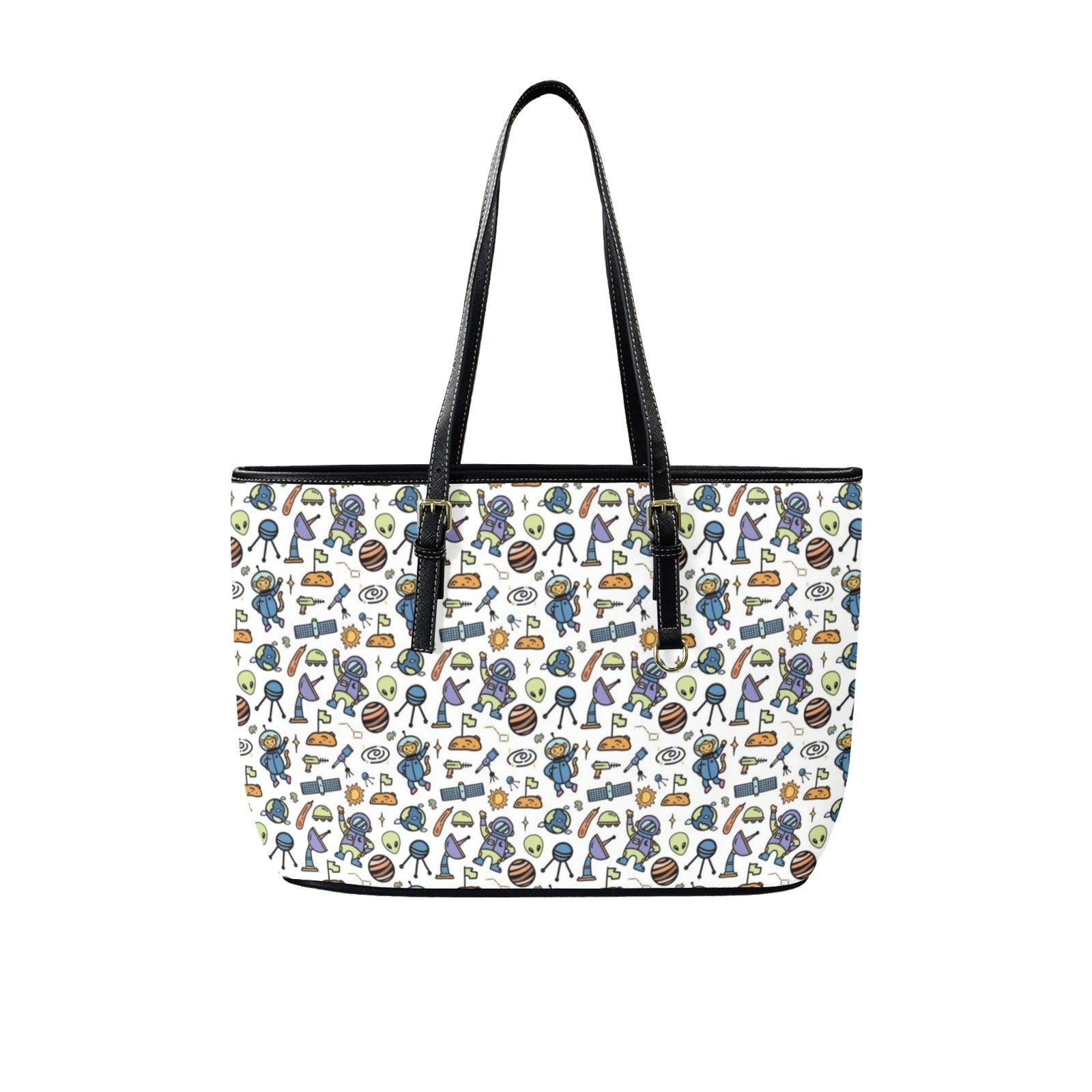 All About Space PU Leather Tote Bag Large One Size Leather Tote Bag-Large Printed Offshore Sci Fi Space