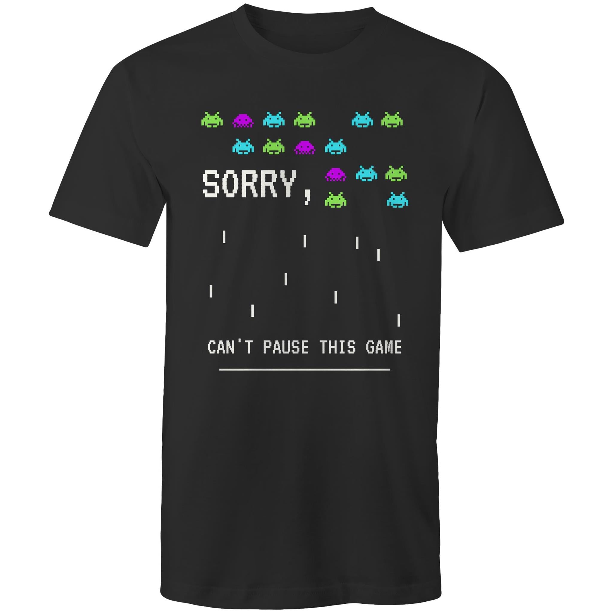 Sorry, Can't Pause This Game - Mens T-Shirt Black Mens T-shirt Games Printed In Australia