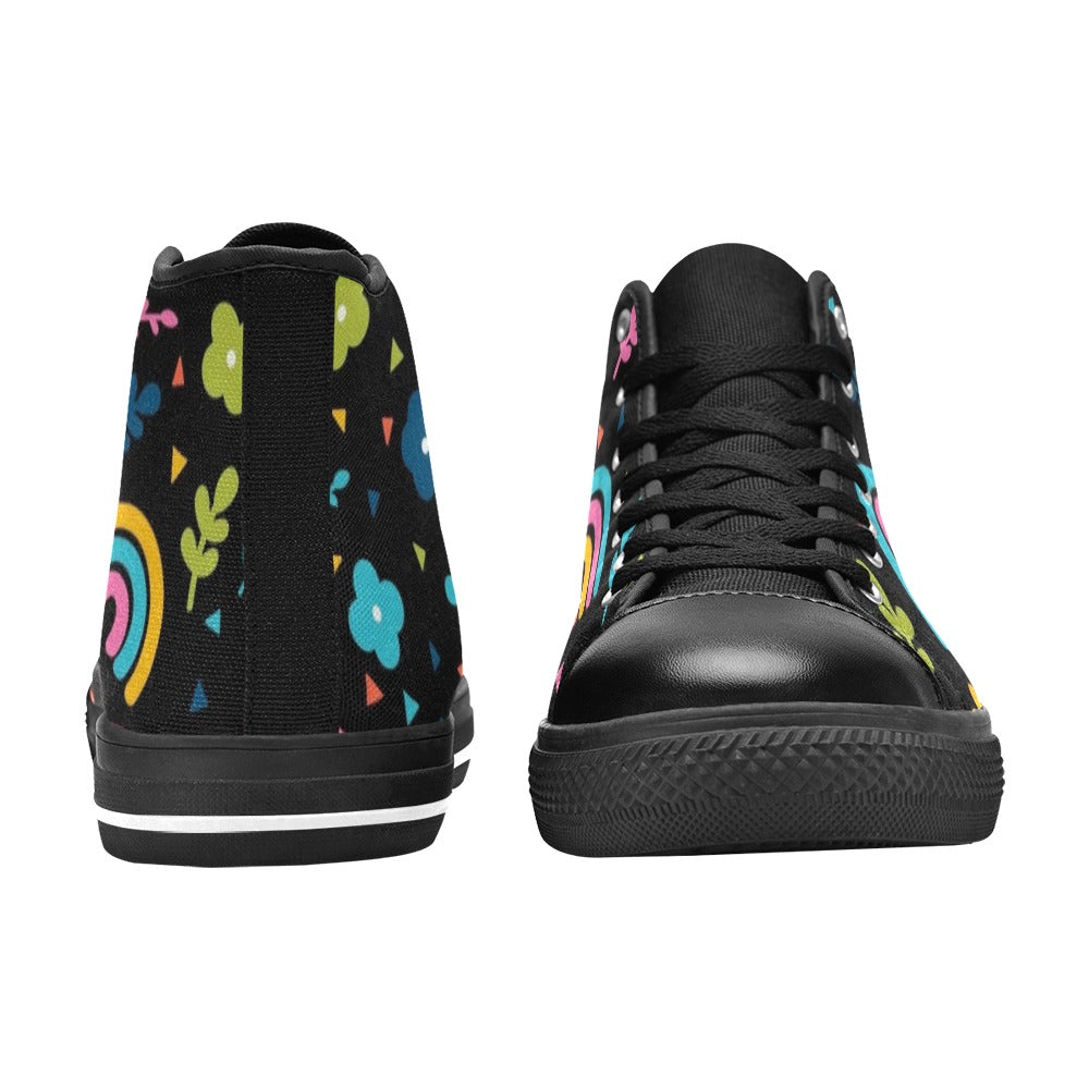 Rainbows And Flowers - Kids' High Top Canvas Shoes Kids High Top Canvas Shoes Plants Printed Offshore