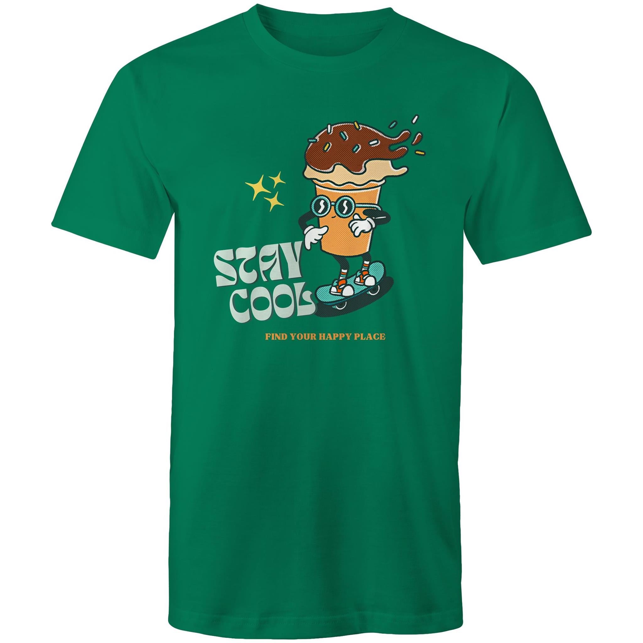 Stay Cool, Find Your Happy Place - Mens T-Shirt Kelly Green Mens T-shirt Printed In Australia