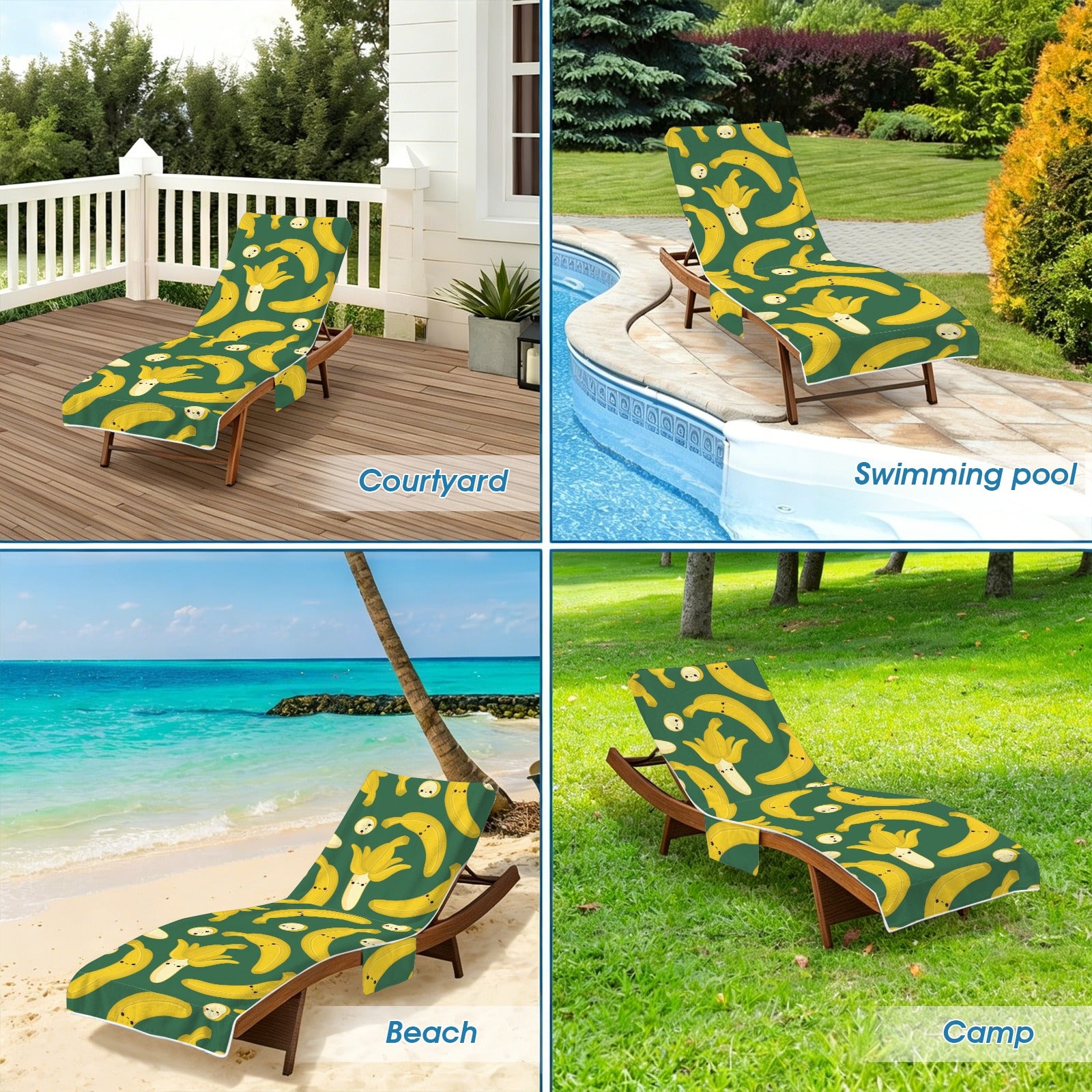 Happy Bananas Beach Chair Towel Cover with Side Pockets