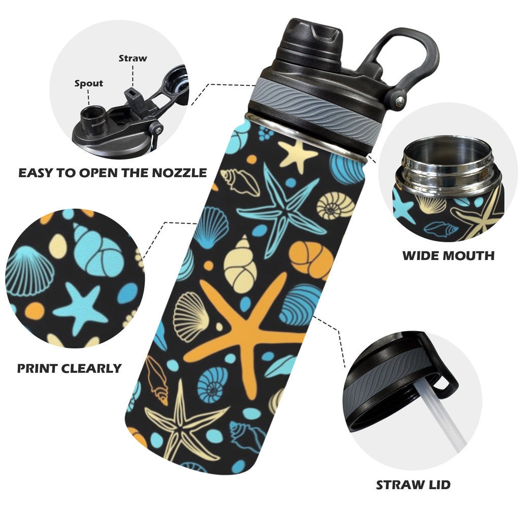 Starfish And Shells - Insulated Water Bottle with Dual-Use Lid (18oz) Insulated Water Bottle with Dual-Use Lid (18oz) Ocean Printed Offshore